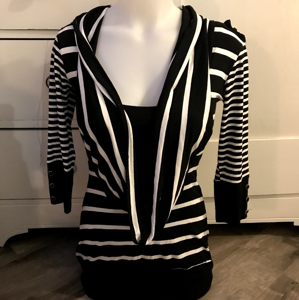 Jane Norman Top Striped Black & White Size 10